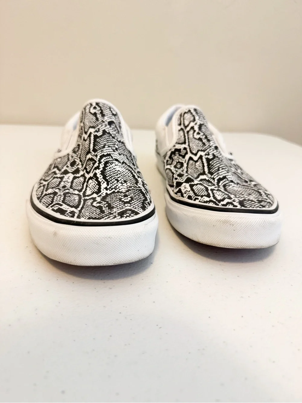 Vans Slip-On Sneakers with Black & White Snake Print